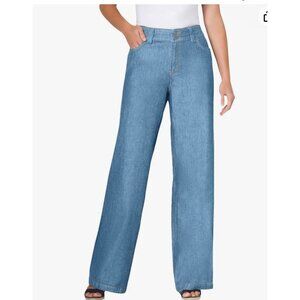 Woman Within NWOT Natural Fit Double Button Fly Wide Leg Jean Size 26 Tall Women